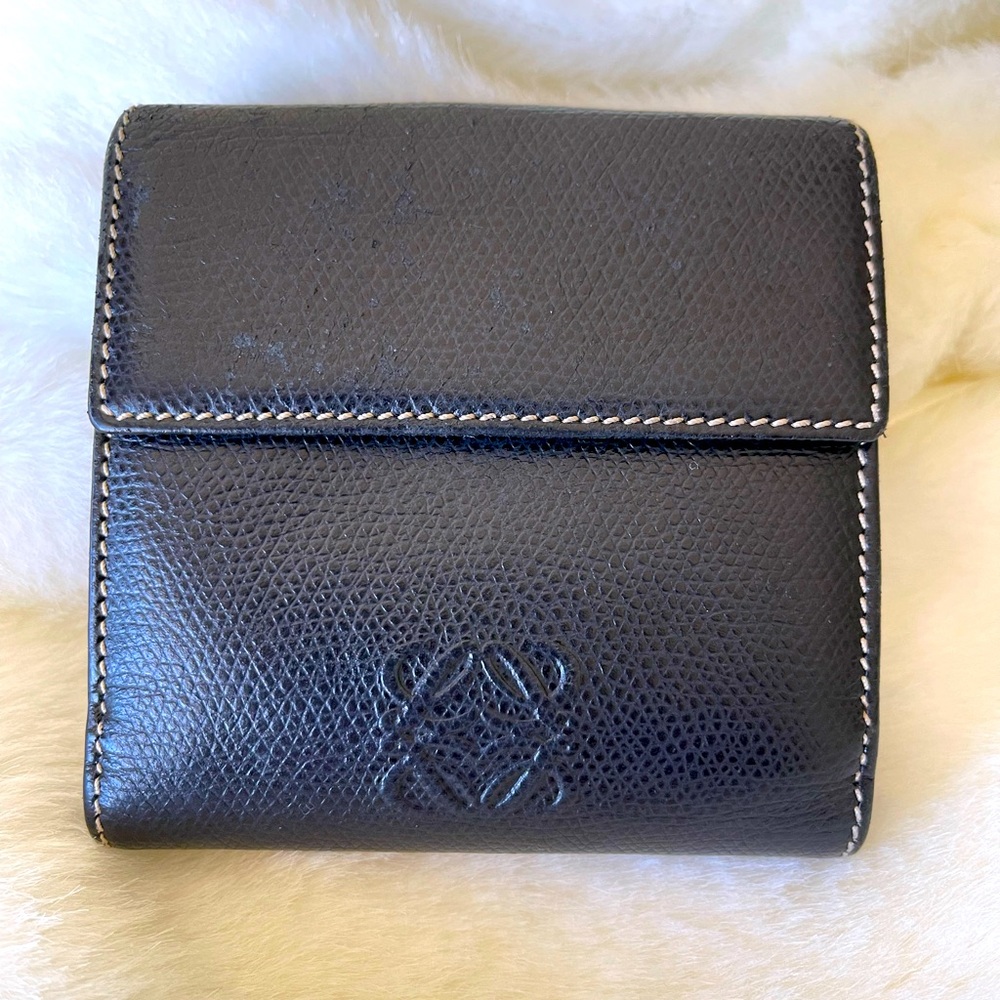 LOEWE Anagram Bifold Black Leather Compact Wallet